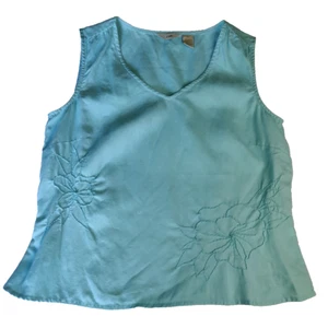 J Jill Leinen Tanktop Damen kleine Blumenstickerei ärmellos aquablau - Bild 1 von 11