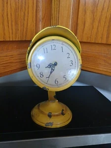 Vintage Yellow Metal Distressed Motorcycle Headlamp Desk Clock - Picture 1 of 6