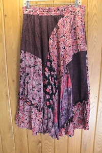 VTG CAROLE LITTLE MADE USA RAYON PATCHWORK GYPSY PEASANT MIDI SKIRT SZ 12 / M - Picture 1 of 9