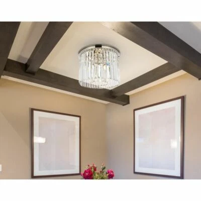 Crystal Flush Mount Chandelier Polished Nickel Living Dining Room or Kitchen 20" - Image 1 of 4