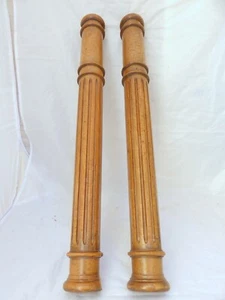 19TH French Antique Pair Turned Carved Walnut Wood Pillar Column 24.8" Accidents - Picture 1 of 9