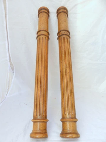19TH French Antique Pair Turned Carved Walnut Wood Pillar Column 24.8" Accidents Cover