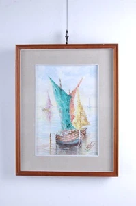 E Frazza Ölbild Auf Leinwand Mit Signatur Boote Im Hafen 24 x 34 Mit Rahmen - Bild 1 von 10