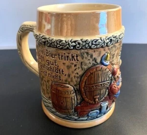 Vintage West German Oktoberfest Embossed Ceramic Beer STEIN/MUG with Inscription - Picture 1 of 9