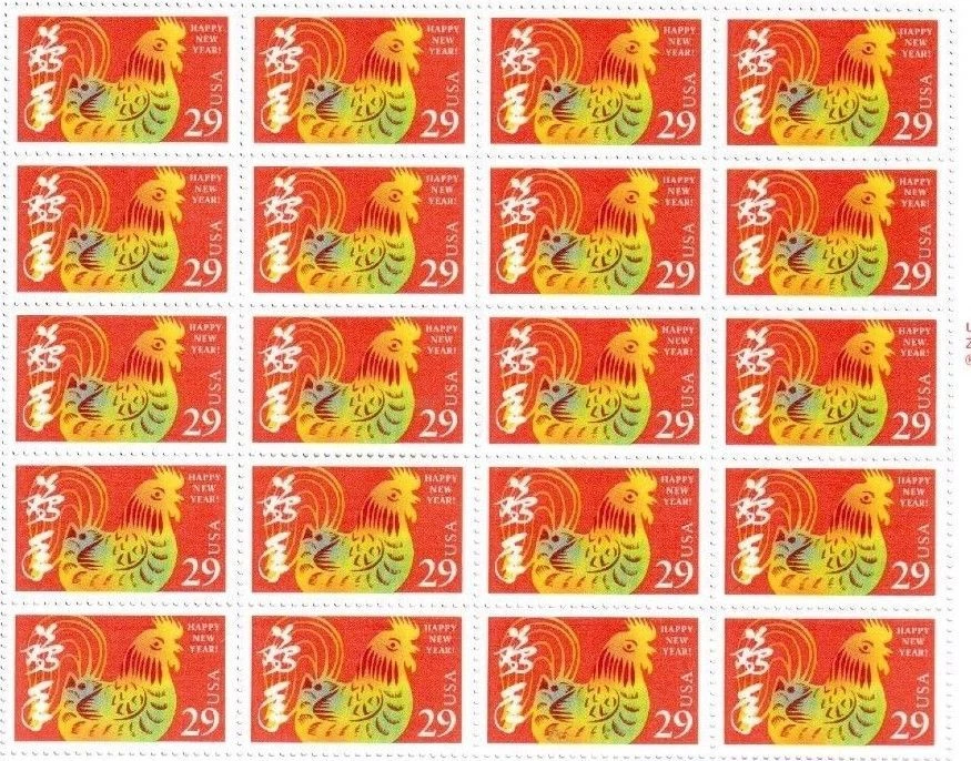 STAMPS FULL SHEET # 2720 Chinese Lunar New Year of the Rooster 29 cent 1992  - Image 1 of 1