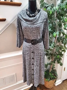 Robbie Bee Women Gray Polyester Cowl Neck Long Sleeve Knee Length Dress Size 1X - Picture 1 of 15