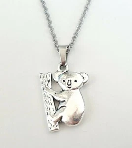 Nuevo Collar Colgante Antiguo Plata Lindo Oso Koala Dije Cadena 18-20"  - Imagen 1 de 7