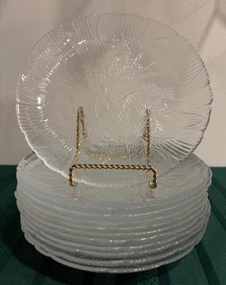 "Juego de 12 platos de ensalada/postre grabados en vidrio Arcoroc Canterbury Crocus 7 3/4"" ¡BONITOS! Foto 1 de 4