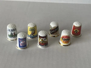 Lot Of 7 Advertising Thimbles Fine Bone China Zebra Kayo Carling Branston Butter - Picture 1 of 15