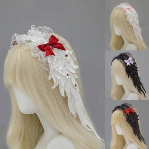 Copricapo in pizzo di cotone con ali d'angelo design per appassionati di moda gotica - Foto 1 di 30