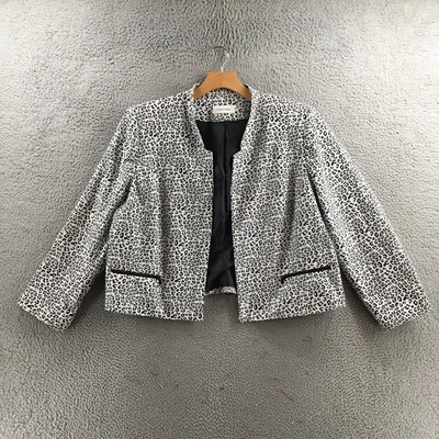 Calvin Klein Cropped Blazer Jacket Womens 24W Black White Leopard Long Sleeve - Image 1 of 4