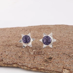 Blu Iolite Gemma 925 Argento Sterling Gioielli Orecchino Donna Regalo 1.1cm - Picture 1 of 3