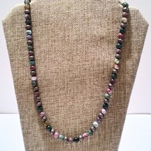 Vintage Multi Color Agate Bead Necklace with Silver Tone Accents - Picture 1 of 5