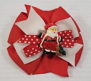 VV) Santa Claus Holiday Hair Clip Christmas Bow Barrette - Picture 1 of 4