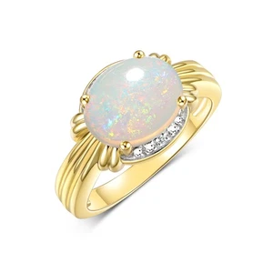 ANELLO RYLOS ORO GIALLO 14K OPALE E DIAMANTE 12X10MM PIETRA PREZIOSA OVALE MISURA 5-13 - Foto 1 di 6
