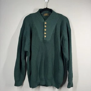 Vtg Eddie Bauer Sweater Mens Sz Medium Henley Chunky Long Sleeve Forest Green - Picture 1 of 18