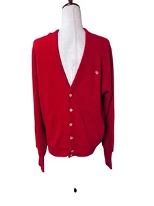 Vintage Christian Dior Sweater Red Cardigan Orlon Acrylic Knit 80s Men’s Large - Picture 1 of 6