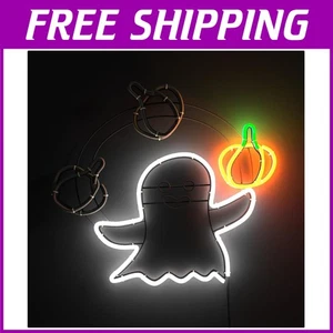 Halloween Ghost Neon Sign with Pumpkin Throwing Effect - Picture 1 of 11