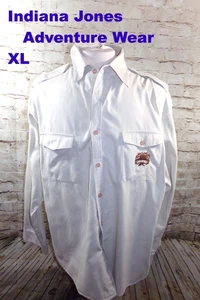 Disney Lucas Indiana Jones Mens Shirt XL Long Sleeve Beige Epaulets LOGO Pockets - Picture 1 of 9