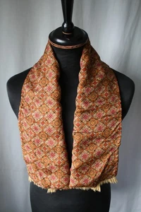 Vtg yellow paisley patterned silky one side wool large scarf mod retro revival - Picture 1 of 18