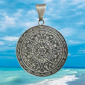 100% massiv Sterling Silber Maya Kalender Anhänger Kreisform 925 groß - Bild 1 von 6