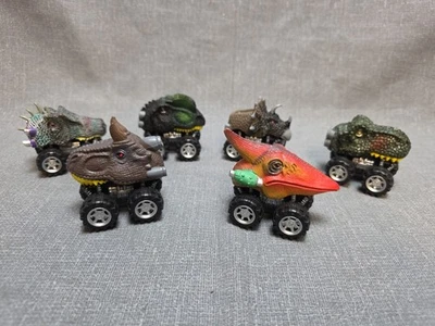 批量 6 件 恐龙头 拉回发条 怪物卡车 T-Rex、Triceratop 等 — 第 1/4 张图片
