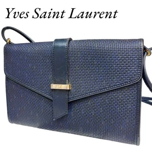 Yves Saint Laurent Rare Shoulder Bag Small Leather Navy Women's USED FROM JAPAN - Picture 1 of 9