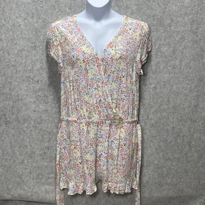 LOFT Women's Plus Size 18 Multicolor Floral Flutter Wrap Shorts Rayon Romper - Picture 1 of 7