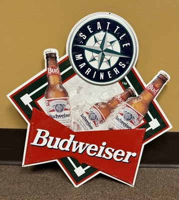 VINTAGE 1993 BUDWEISER SEATTLE MARINERS METAL SIGN 20" SCARCE - Image 1 of 2