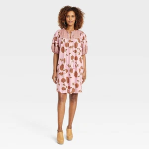 Knox Rose Women's Short Puff Sleeve Eyelet Midi Dress Smocked Waist - Picture 1 of 13