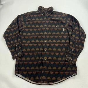 Woolrich Chamois Flannel Long Sleeve Button Up Shirt Size Large Aztec Geometric - Picture 1 of 7