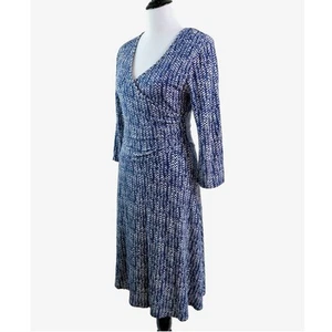 Abito Garnet Hill taglia S Brianna finto avvolgente surplice scollo a V blu navy - Foto 1 di 11
