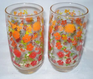 2 vasos florales vintage de vidrio ancla Hocking naranja rojo flores retro - Imagen 1 de 3