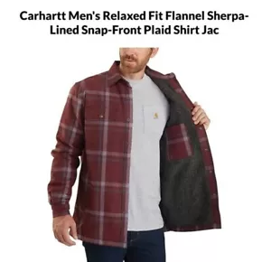 Neu! XLT Carhartt Relaxed Fit Flannel Sherpa Lined Snap Shirt Jacket Dark Cedar - Bild 1 von 5