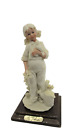 Capodimonte Belcari Signed Italian Figurine Young Girl with a Dove on Wood Stand