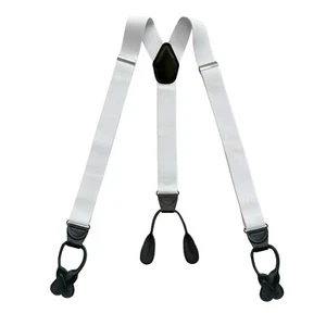NEW Mens Black White Button Suspenders Tuxedo Braces Leather Soft Elastic USA - Picture 1 of 1