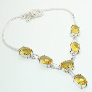 Lemon Topaz Handmade Gemstone Fashion Silver Plated Jewelry Necklace 18" PG 1621