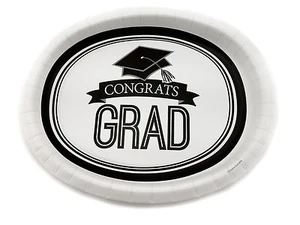 8 Plates 10"x12" Oval Paper Dinner Plates Wax Coated - Congrats Grad - Picture 1 of 1