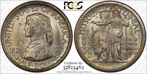 1921 MISSOURI 2X4 SILVER COMMEMORATIVE HALF DOLLAR PCGS MS65 PQ! Cover