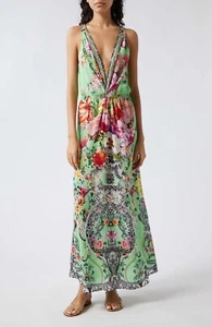$699 Camilla Women's V-Neck Twist Front Silk Maxi Dress Porcelain Dream Size S - Picture 1 of 5