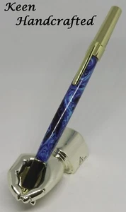 m - Keen Handcrafted Handmade Purple-Blue Swirl Gold Icon Pen - Bild 1 von 6