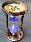 Antique Nautical Solid Brass Sand Timer Hourglass With Maritime Compass Both End