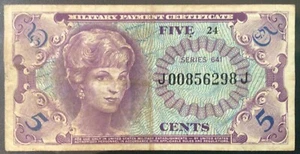 1965 USA-MILITARY PAYMENT SERIES 641 PAPER MONEY - 5 CENTS CIRCULATED NOTE! - Picture 1 of 2