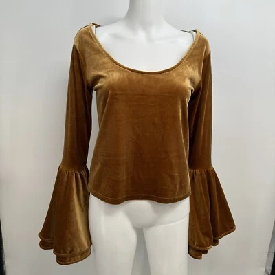 NEW Torn Ronny Kobo Mimi Sabrina VELVET BELL SLEEVED CROP Top Blouse Bell Sleeve - Image 1 of 4