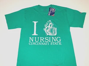 I Love Heart Nursing Cincinnati State College Green Champion T-Shirt New! SMALL - Picture 1 of 1