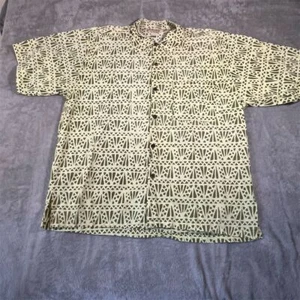 Noa Noa Hawaiian Shirt Men's XL Yellow Aloha Geometric Button-Up Vintage - Picture 1 of 8
