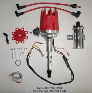 small cap RED HEI DISTRIBUTOR for JEEP AMC 290 304 343 360 390 401 + Chrome Coil - Foto 1 di 7