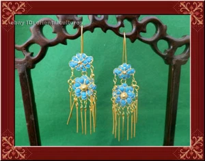Retro palace handmade filigree miao silver gilt dot blue flower earring 1pair - Picture 1 of 5