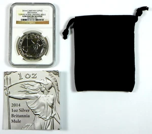 2014 £2 UK Britannia 1 Oz .999 Silver Coin - NGC GEM UNC - Lunar Horse OBV Mule - Picture 1 of 4