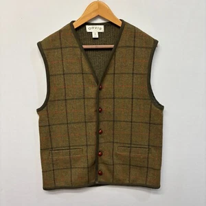 Orvis Men Sleveless 100% Wool Vest Jacket Size Medium Plaid D005 -5 - Picture 1 of 13